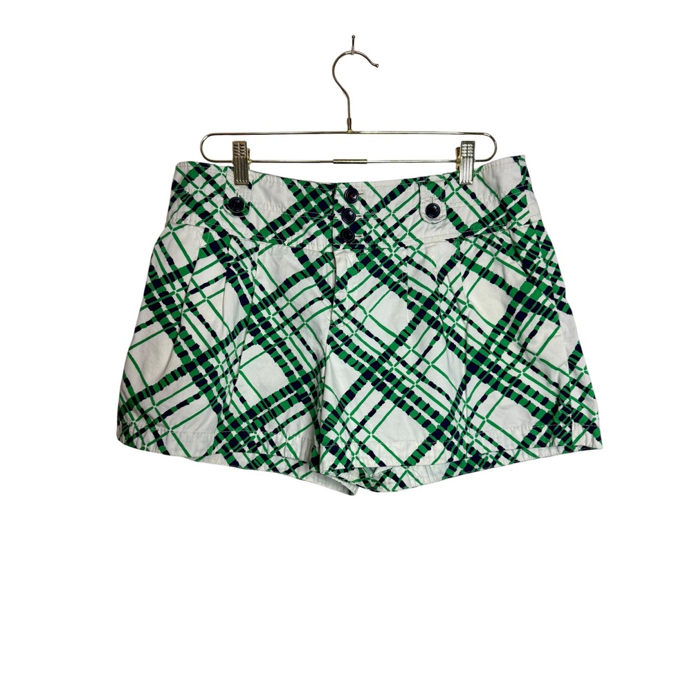 Hei Hei Anthropologie Green Navy Plaid Cotton High Waisted Shorts Size 12